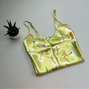 spaghetti strap Daisy/Butterly green slip dress